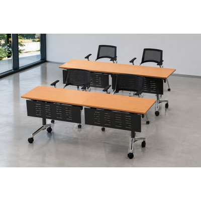 Tables de formation mobiles professionnelles avec prises électriques intégrées et chaises de travail gigognes | Ensemble de 2 tables et 4 chaises | Tables de formation gigognes pliantes de 203 cm (80 po) | Mobilier pour salles de conférence et salles de classe | Hêtre 4 places
