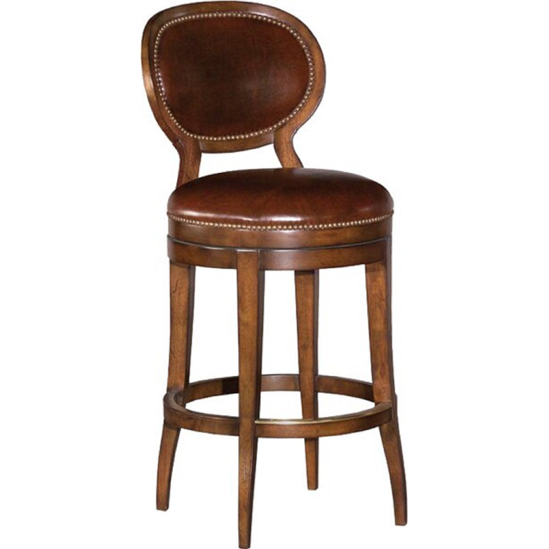 Cocoa Upholstered Swivel Counter Stool with Nailhead Trim
