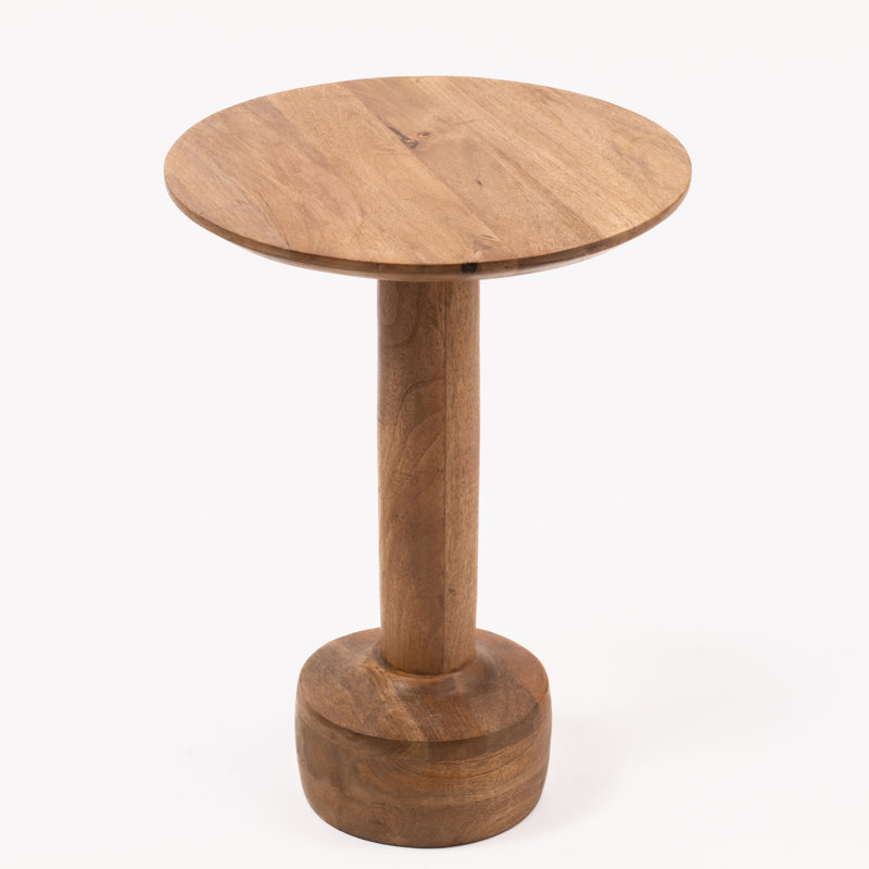 Natural Mango Wood Round Pedestal Side Table, 18" Wide