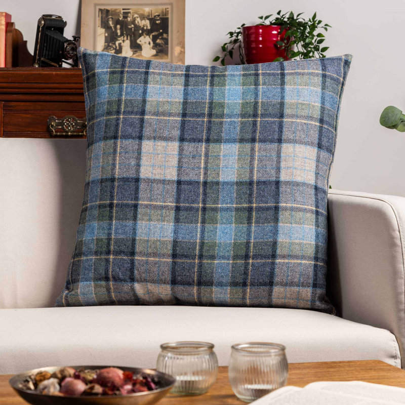 Lockwood Wool Check Cushion in Denim Blue, 58x58cm, Cover only