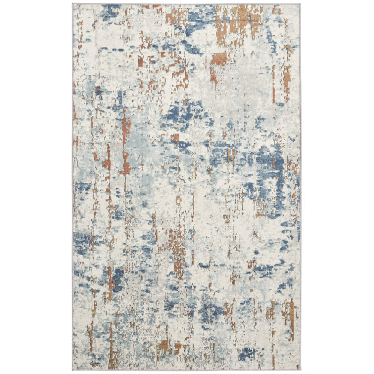 Azema Abstract Modern Machine Woven Area Rug in Beige/Blue/Rust