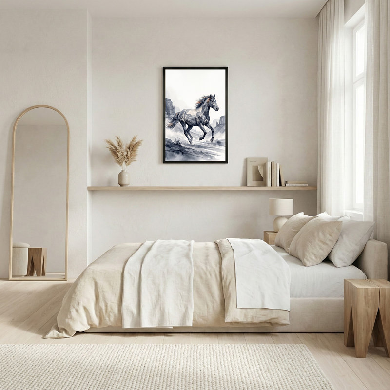 Art cheval sur toile, paysage de désert, 24"H x 16"W