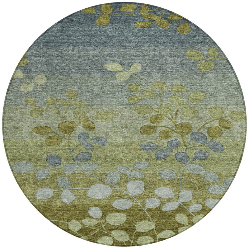 Tapis rond 8 po Olive Green and Gray
