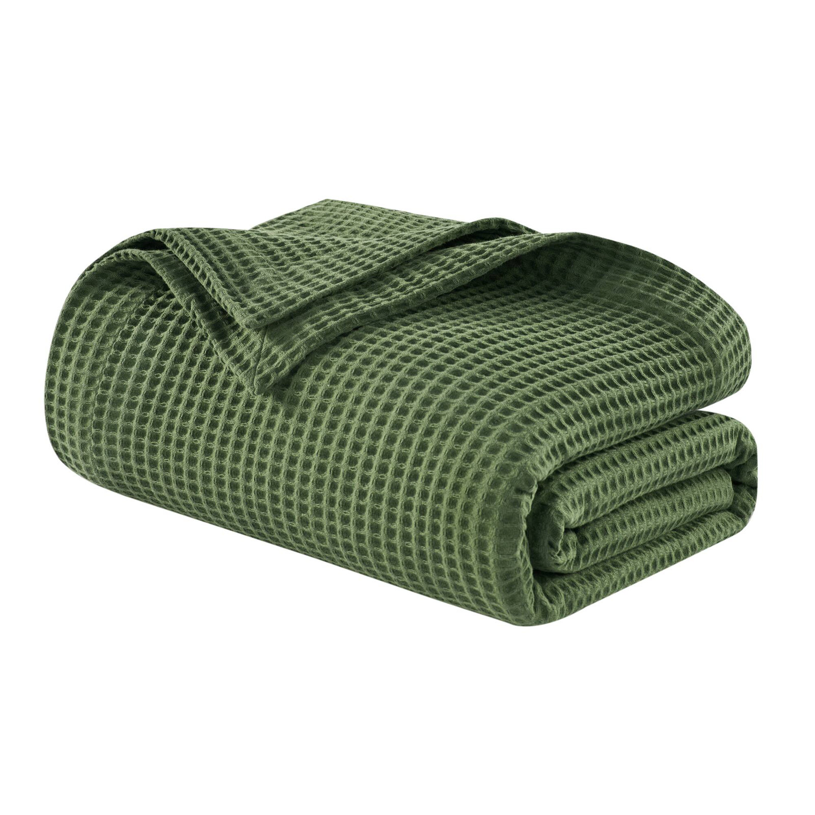 Waffle Weave 100% Cotton Blanket, King, Olive Green