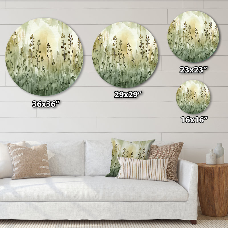 «Botanical Leaves Blooming Garden - Leaves Large», art mural rond en métal, L 29 po x H 29 po