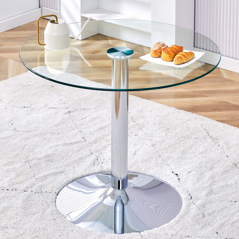 Table de salle à manger en verre, H 29,5 po x L 35 po x l 35 po, Chrome chrome