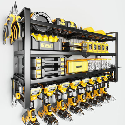Wall-Mounted Power Tool Organizer - 180 Lbs Capacity, 4 Tiers, 8 Drill Holders, Heavy-Duty Steel Rack