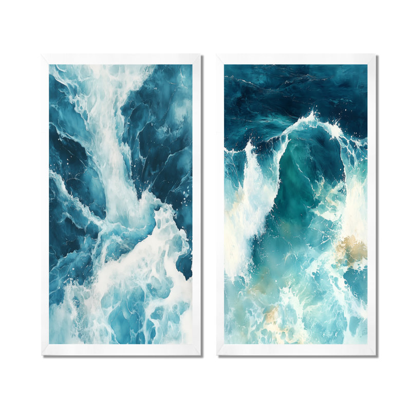 Rivière de lumière glaciaire I - Lacs et rivières, impressions sur toile en 2 parties, 32" H x 32" W, White Picture Framed