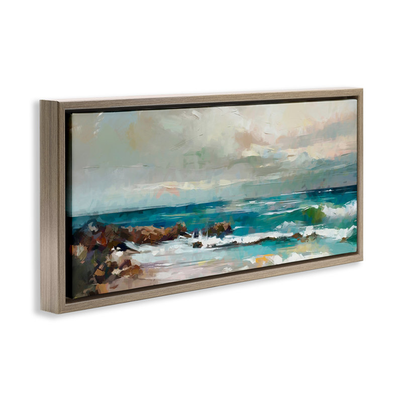 Rocky Ocean Waves, H 11 po x l 25 po, Cadre flottant orme Montalcino