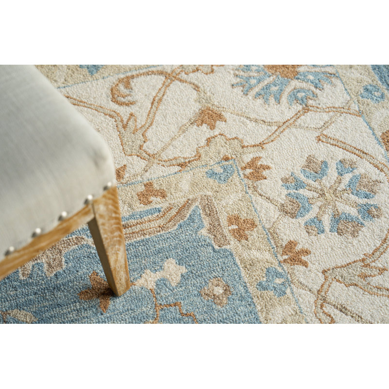 Exquisite Rugs Claremont Oushak Handmade Hand-Tufted New Zealand Wool On Canvas Ivory/Light Blue Area Rug, Rectangle 9' x 12'
