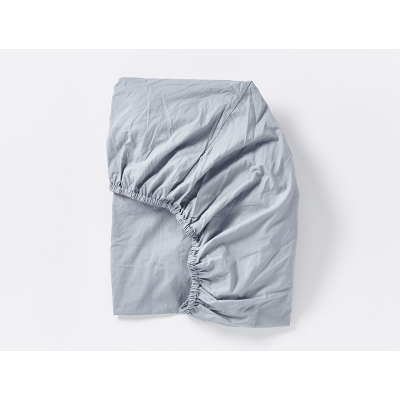 Drap-housse en percale froissé biologique, Drap-housse de taille simple, Bleu acier