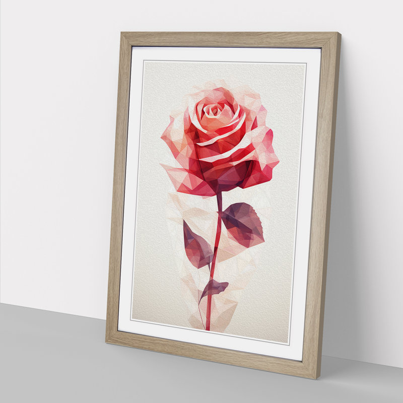 Rose Geometric - Single Picture Frame Print on Wood, Oak, 64cm H x 46cm W x 2cm D