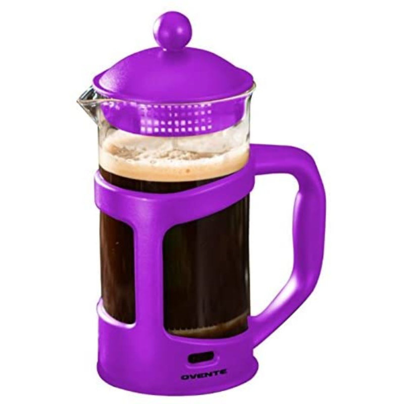 OVENTE French Press Coffee Maker 34 Ounce with Heat Resistant Borosilicate Glass & Stainless Steel 4-Level Filtration System, Portable Cold Brew Coffee Maker for Travel, Camping or Gift, Red FPT34R