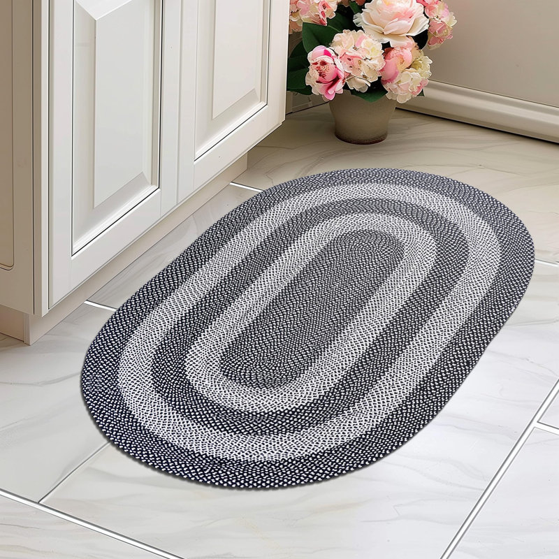 Tapis noir / blanc tressé à la main Enika, Ovale 2 pi x 3 pi