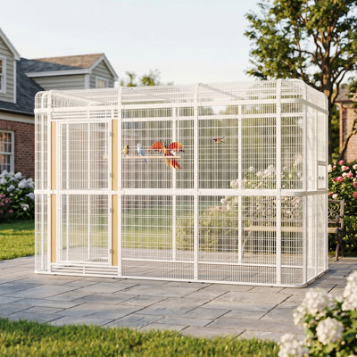 120"W×82”H Extra Large Metal Walk-In Bird Cage With Perches & Feeding Cups