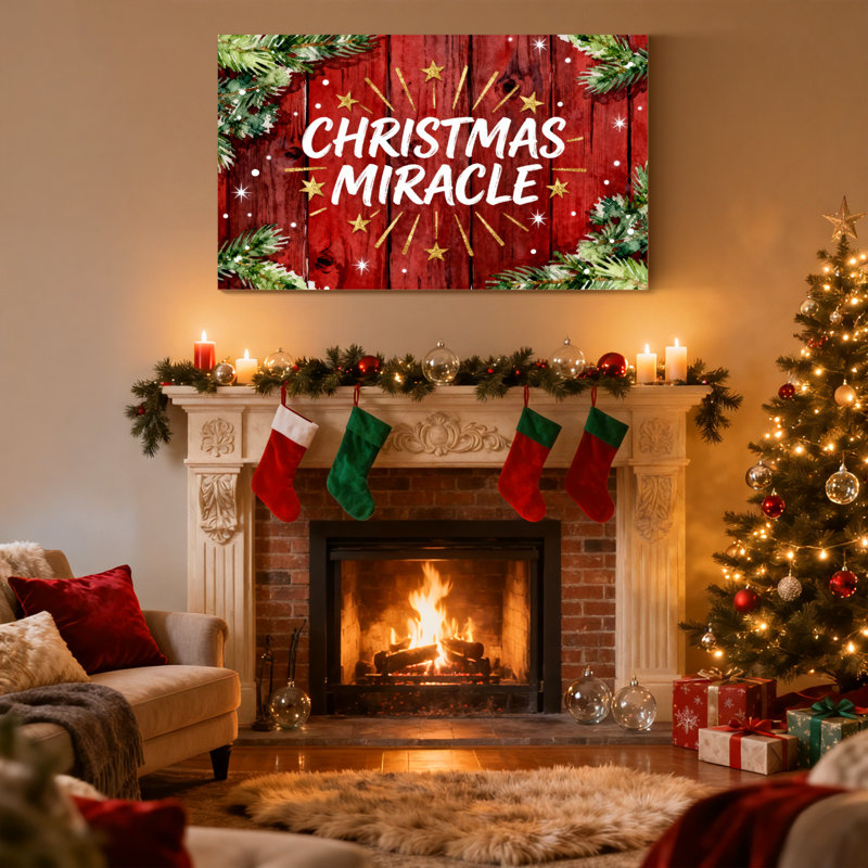 «Christmas Christmas Miracle Wood Stars», ensemble de 3 impressions sur toile, H 20 po x l 30 po