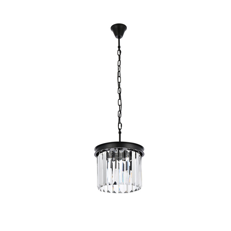 Luminaire suspendu tambour simple 3 lumières Yazmin, Transparent, Noir mat