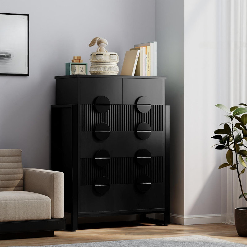 Ebern Designs Modern 6 Drawer Dresser, Dressers For Bedroom, Textured Wood Sticks Borders H Legs For Bedroom,living Room, Hallway
