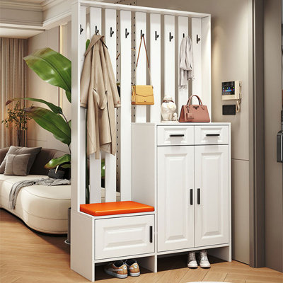 Armoire d'entrée multifonctionnelle 47,24 "avec banc, portemanteau et rangement pour chaussures