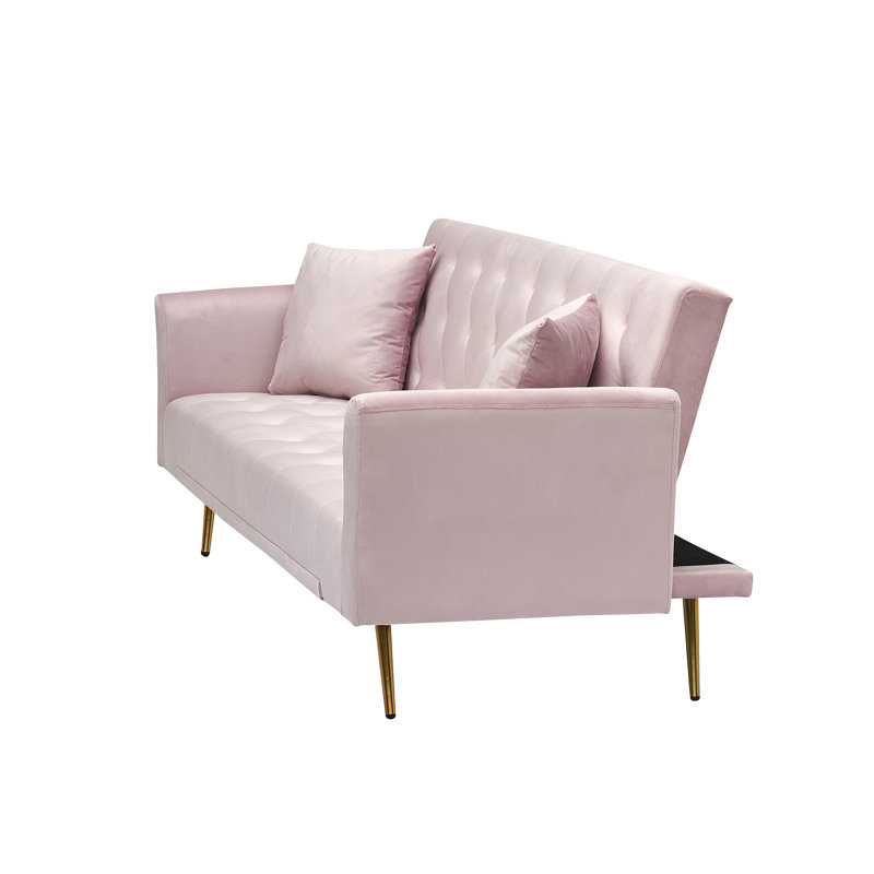 Queen 71'' Velvet Convertible Sofa, Pink Velvet