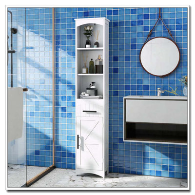 Narrow Tall Bathroom Storage Cabinet with Barn Door