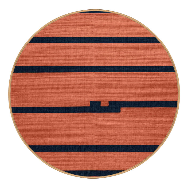 Machine Washable Horizontal Stripes Pink Area Rug, Round 7'