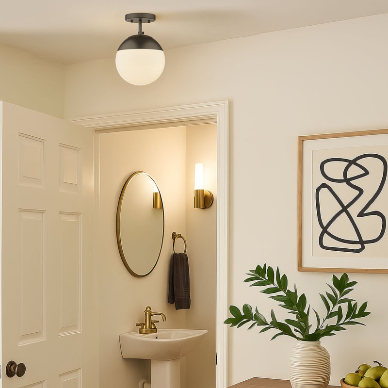 Matte Black Globe 8'' Glass Semi-Flush Mount Light