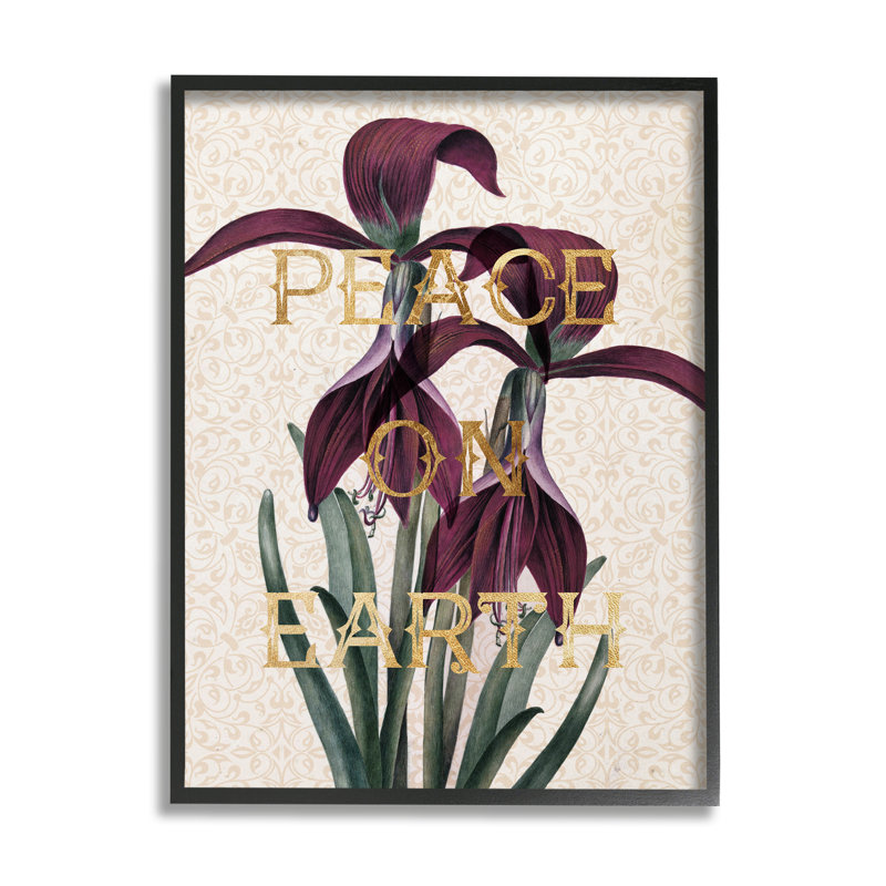 Paix sur terre, iris mauve, motif élégant surdimensionné sur toile tendue par Daphne Polselli, H 30 po x l 24 po, Cadre noir