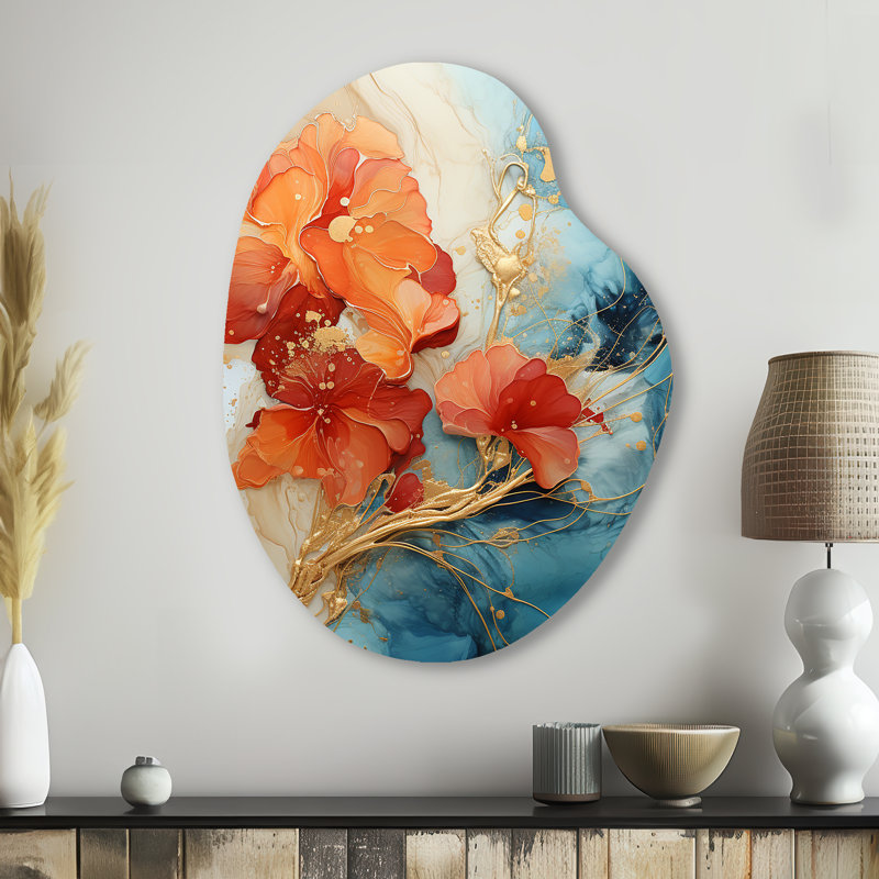 Dereham - fractale forme irrégulière, art mural en métal, impression asymétrique orange, H 38 po x l 28 po