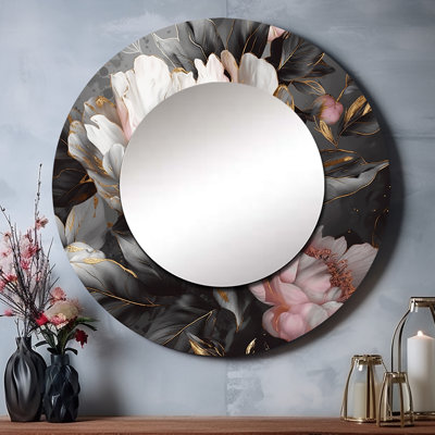 Pink Grey Peonies Blooming II - Floral Peony Round Mirror Wall Decor_MTMIR60759