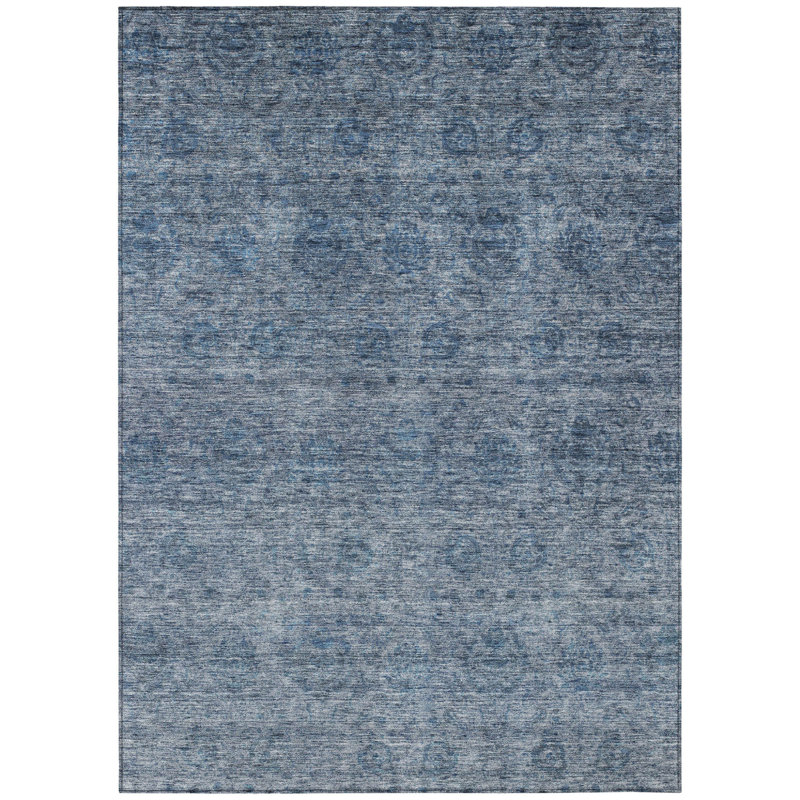 Tapis extérieur lavable floral bleu et ivoire 3 pi x 5 pi