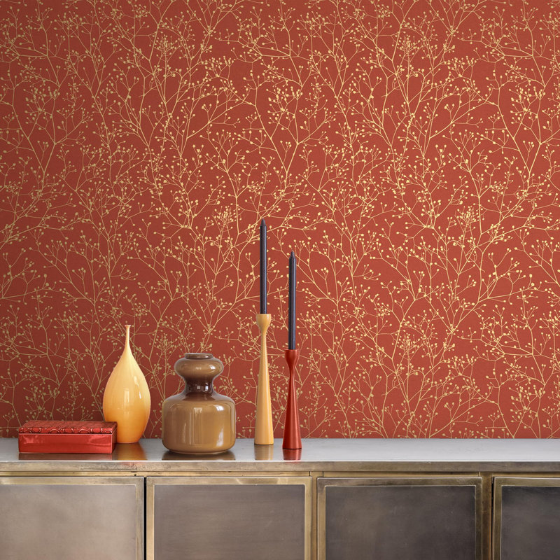 Clarissa Hulse Gypsophila Metallic Floral Wallpaper, Red/Golden