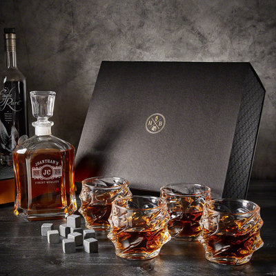 Personalized Luxury Boxed Whiskey Decanter and Sculpted Glass Gift Set