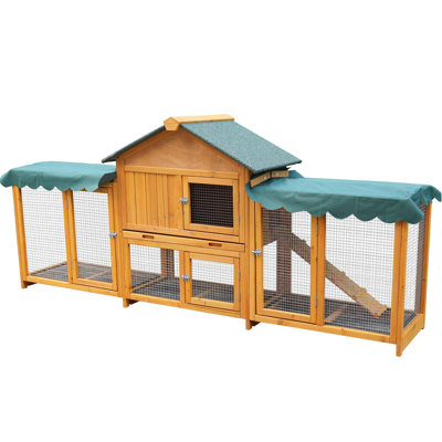 82Inches Extra Large Wood Rabbit Hutch Outdoor Easy To Assemble And Stable Bunny Cage Indoor With Cleaning Tray & Waterproof Roof For Small And Medium Bun,Removable Waterproof And Sun Protection Cover