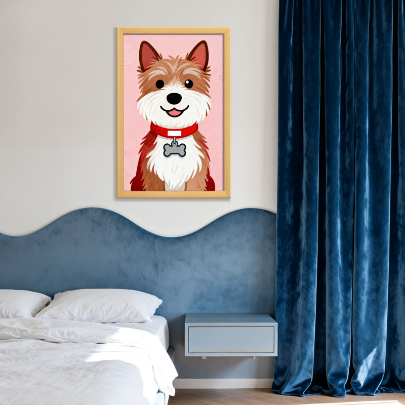 Animaux mignons avec un collier rouge et une étiquette en os, H 30 po x l 20 po, Toile tendue, Ne s’applique pas