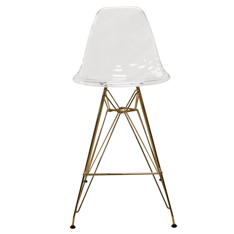 Tabouret Bagimont de 29,5 po de hauteur - Tabouret de bar Mid-Century lustré moderne avec base en chrome doré poli, Blanc