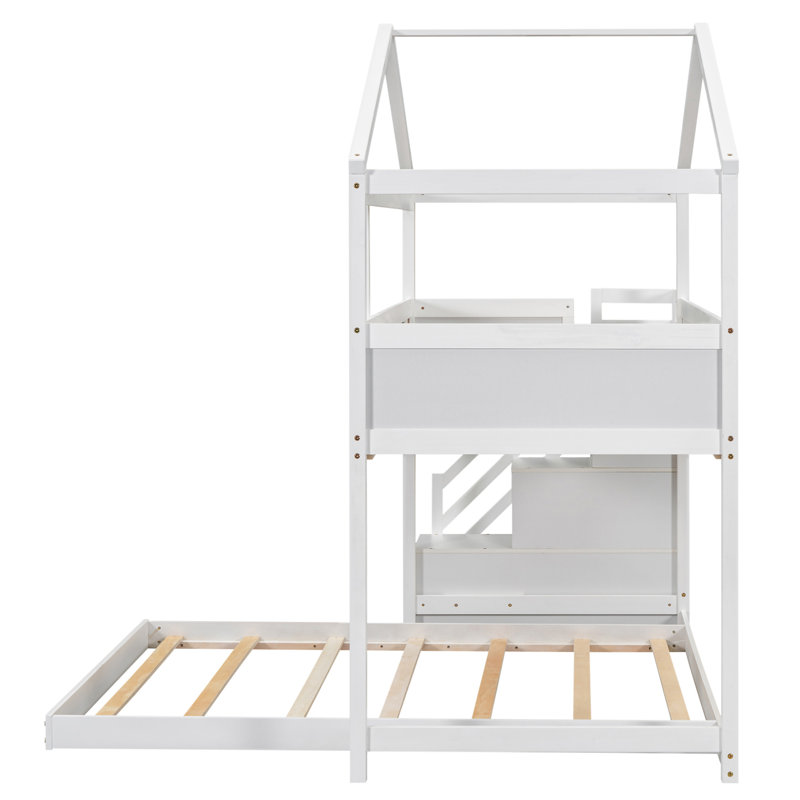 Lit superposé House avec escalier de rangement et tableau noir House, Blanc