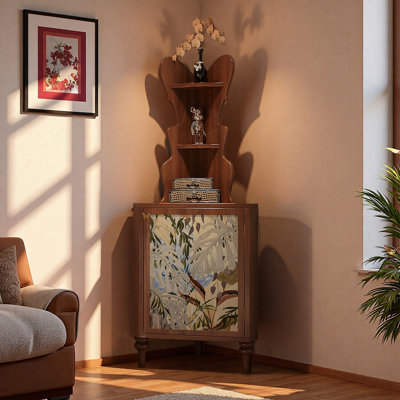 Armoire de coin artistique en bois en forme de papillon