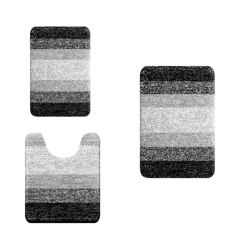 Ensemble de tapis de salle de bain en microfibre 3 pièces, tapis de toilette en forme de U moelleux et absorbant doux, Noir