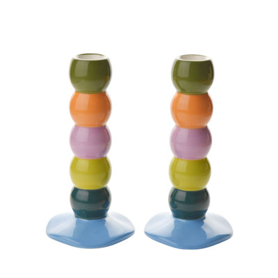 2 Piece 16.5" Ceramic Tabletop Candlestick Set