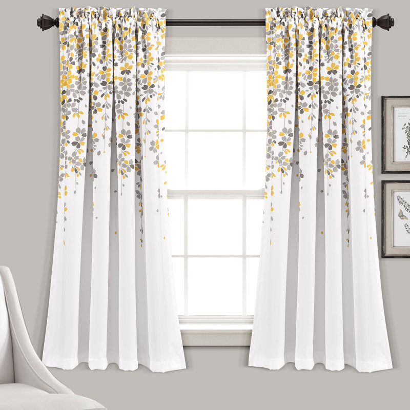Room Darkening Curtain Pair, 132cm W x 213cm L, Yellow/Grey