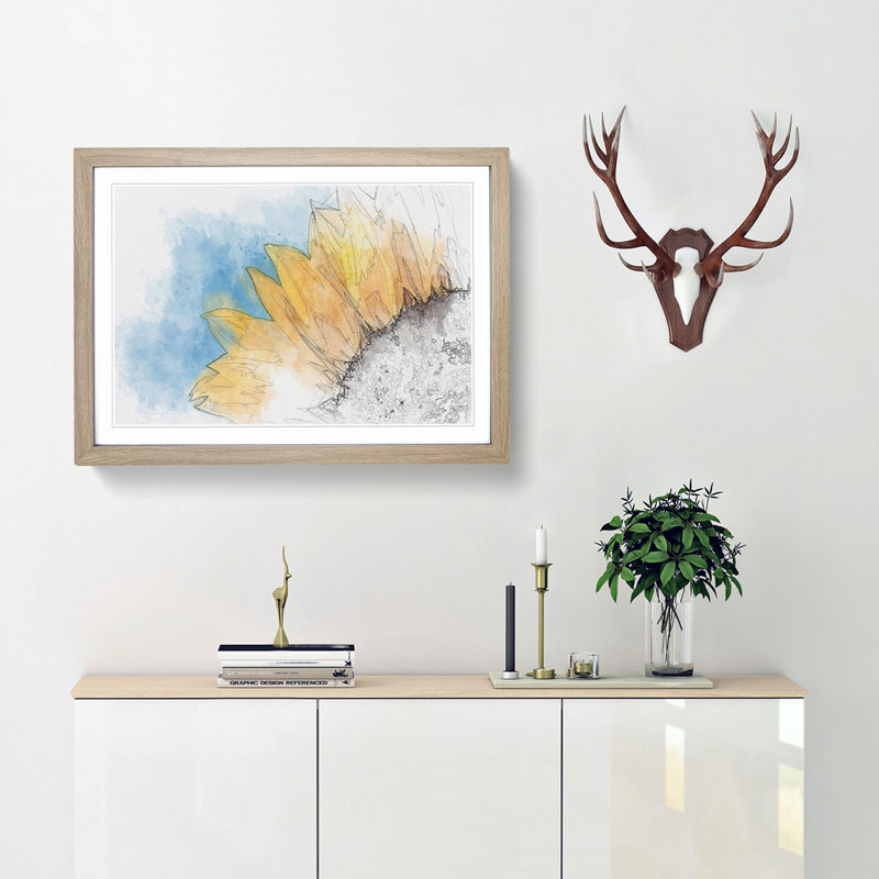 Sunflower at the End of Summer in Abstract - Framed Print, 48cm H x 65cm W x 2cm D, Oak Framed