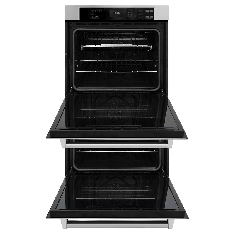 ZLINE 30 in. Autograph Double Wall Oven w/ Air Fry and Self Clean w/ Black Handles, Stainless Steel, Stainless Steel