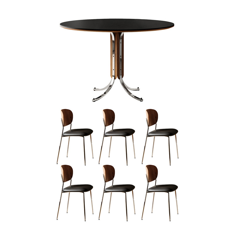 Ensemble de table de salle à manger rond en bois massif, H 29,52 po x l 47,24 po x P 47,24 po , 7