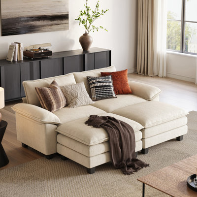 Colbey 90'' Corduroy Loveseat Sofa With Movable Ottoman
