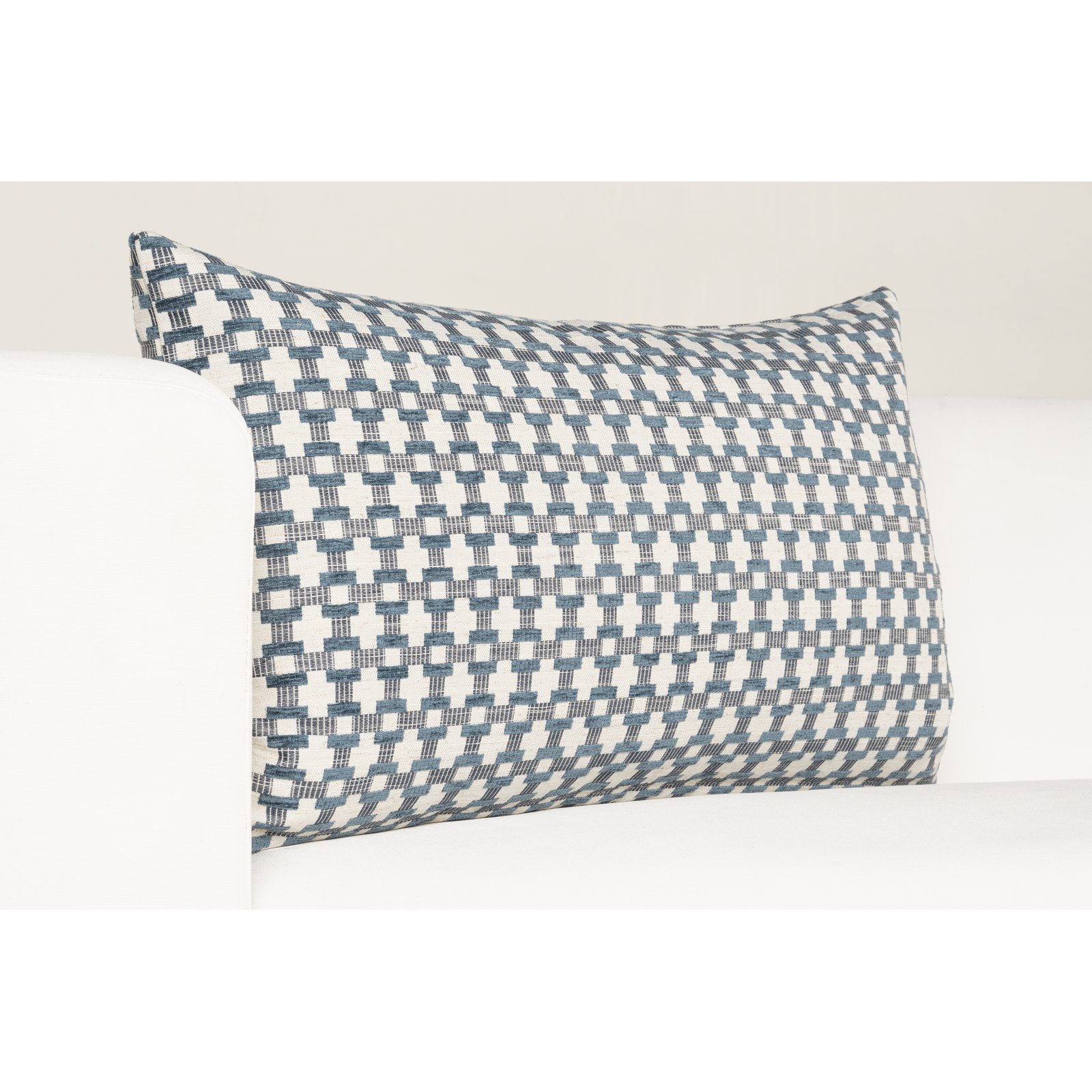 Birch Lane Stride Throw Pillow Lumbar, Blue Geometric, Feather