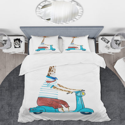White/Blue Microfiber Duvet Cover Set