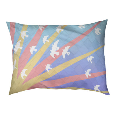 Coussin stylisés d’oiseaux et de soleil Burien