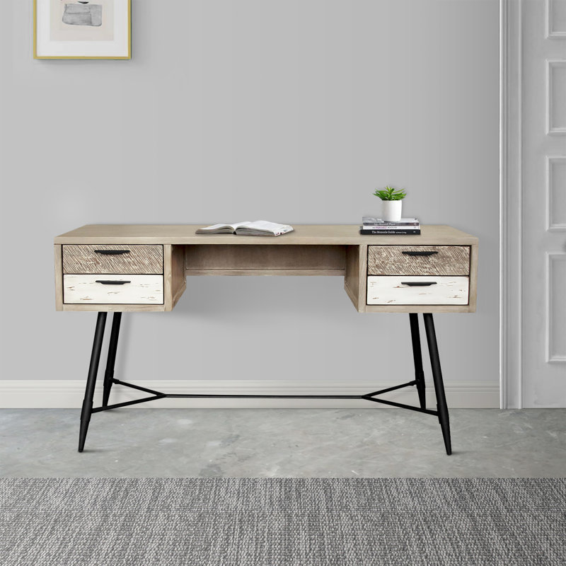 Solid Wood Steel Computer Desk