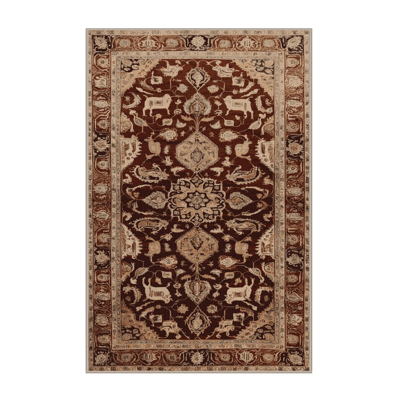 Machine Washable Persian Brown Area Rug, Rectangle 6' x 9'